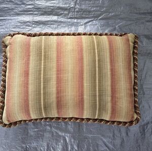 Vtg Decorative Striped Lumbar Throw Pillow Fall Colors Orange Green Gold EUC
